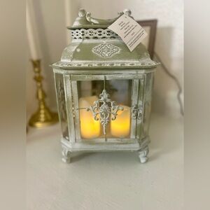 Washed grey, white, sage decorative lantern
